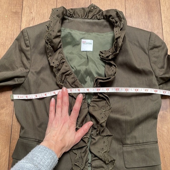 RED VALENTINO womens blazer jacket 2 olive green flared ruffle hem safari - Picture 8 of 14
